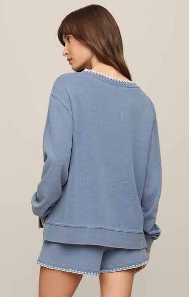 Cam Knit Denim Whipstitch Top - Denim