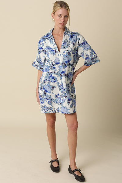 Carley Floral Collared Dress - Blue