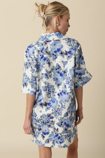 Carley Floral Collared Dress - Blue