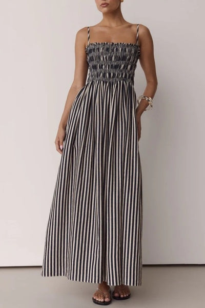 Carly Striped Smocked Maxi - Black