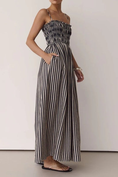 Carly Striped Smocked Maxi - Black