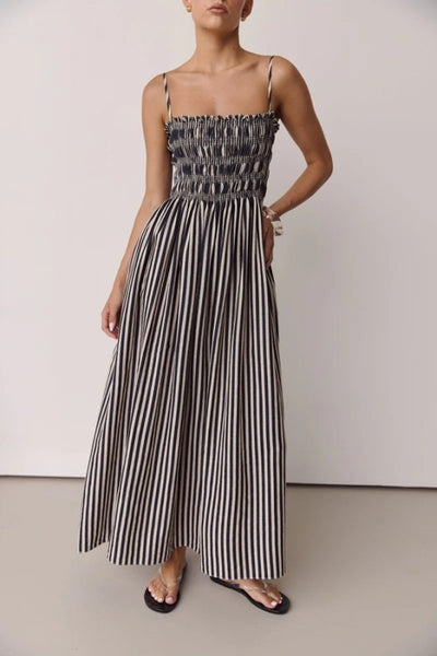 Carly Striped Smocked Maxi - Black