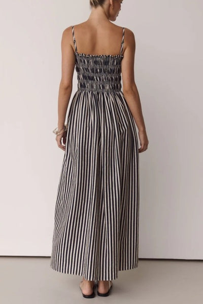 Carly Striped Smocked Maxi - Black