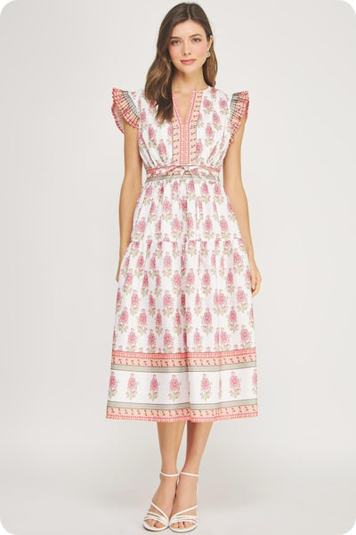 Carmen Floral Dress - Pink