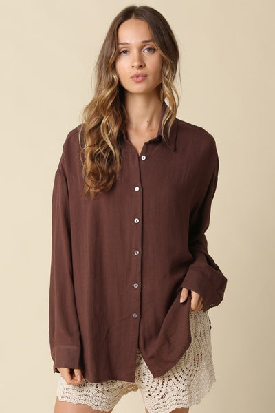 Carrie Oversized Button Up - Brown