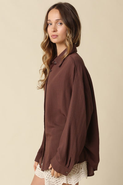 Carrie Oversized Button Up - Brown