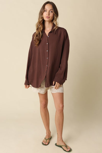Carrie Oversized Button Up - Brown