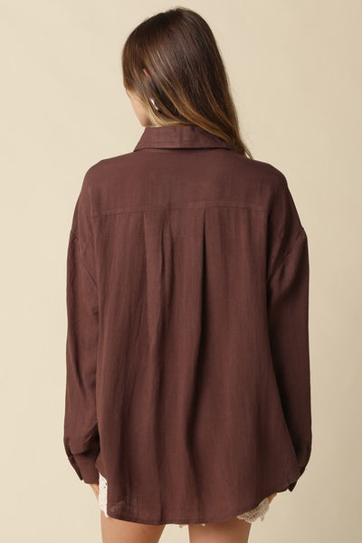Carrie Oversized Button Up - Brown