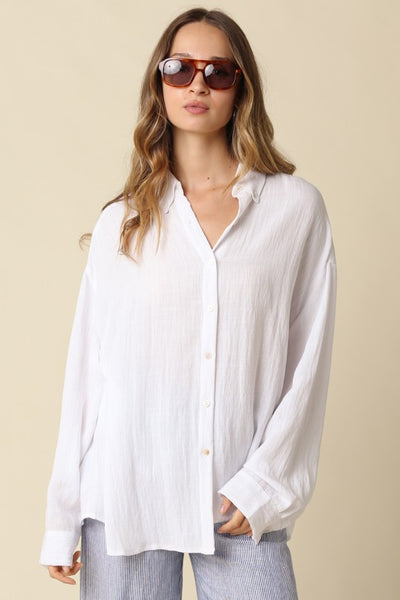 Carrie Oversized Button Up - White