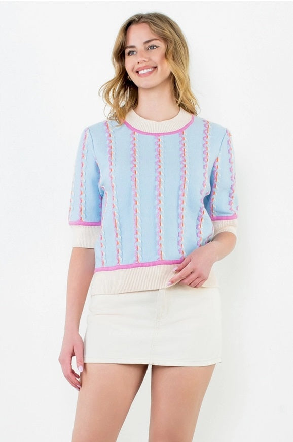 Cassidy Short Sleeve Knit Top - Blue