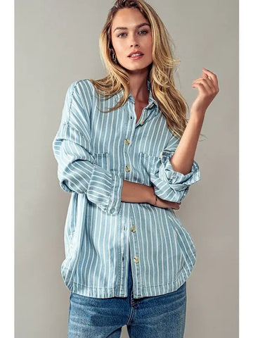 Casual Double Pocket Shirt - Blue