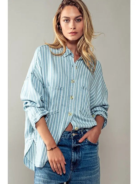 Casual Double Pocket Shirt - Blue