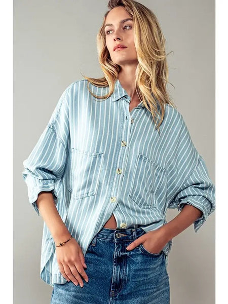 Casual Double Pocket Shirt - Blue