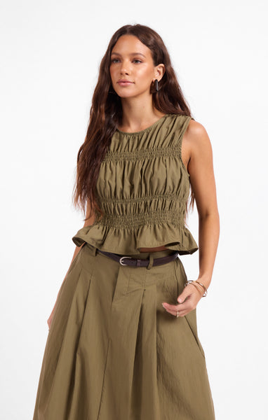 Central Park Ruched Tank - Olive