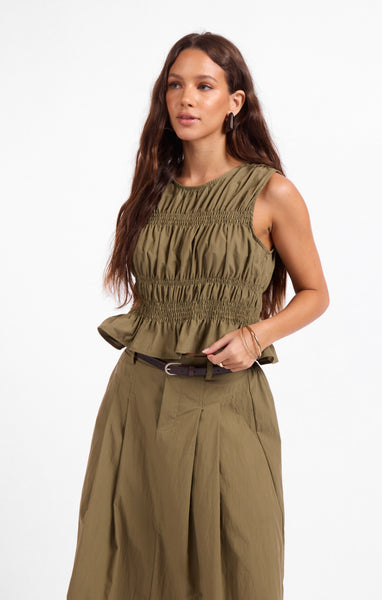 Central Park Ruched Tank - Olive