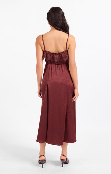 Ceremony Lace Trim Midi Dress - Wine
