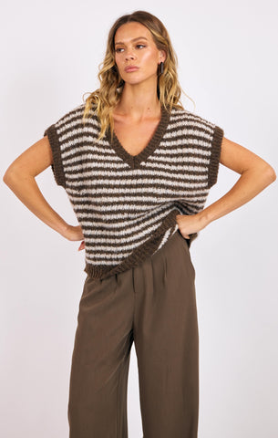 Chantal Stripe Vest - Brown