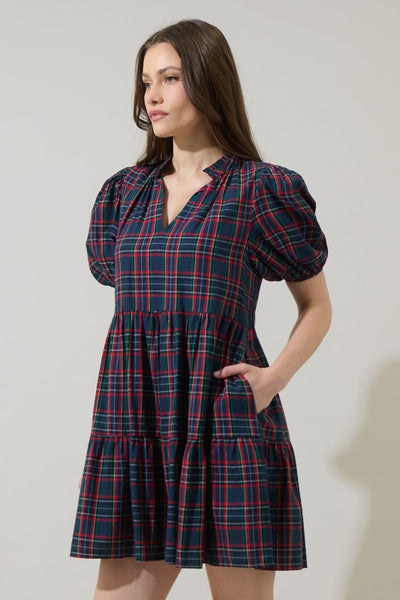 Chapman Plaid Babydoll Dress - Navy