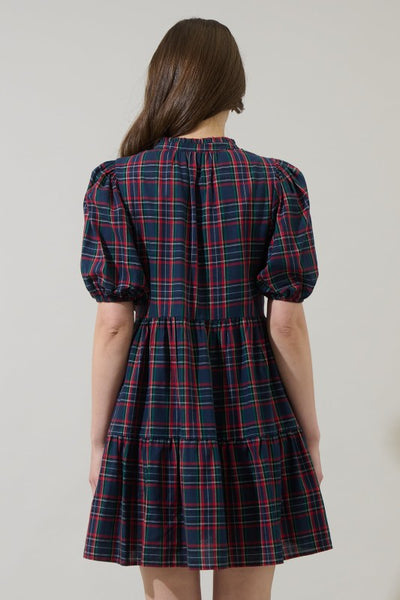 Chapman Plaid Babydoll Dress - Navy