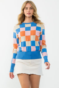Checkered Pattern Sweater - Blue