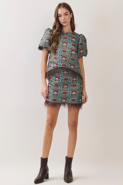 Chelsea Feather Trim Skirt - Multi