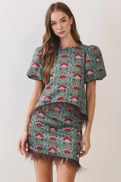 Chelsea Feather Trim Top - Multi