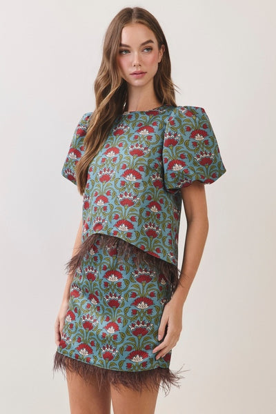 Chelsea Feather Trim Top - Multi