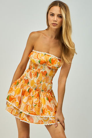 Citrus Lace Trim Mini Dress - Orange