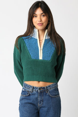 Claire Zip Up Knit Top - Green