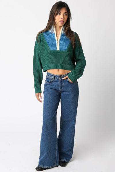 Claire Zip Up Knit Top - Green