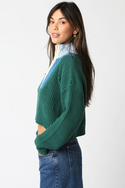 Claire Zip Up Knit Top - Green