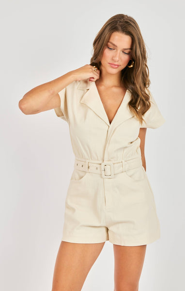 Clear Eyes Belted Romper - Cream
