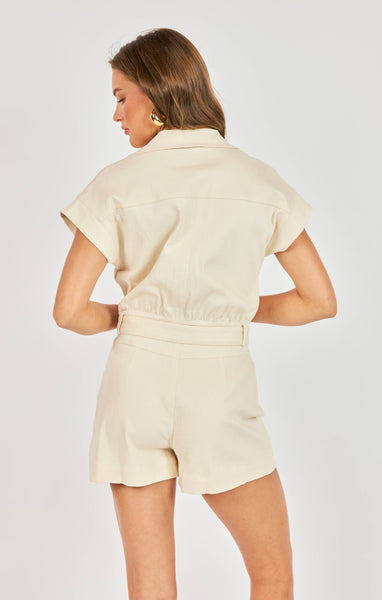 Clear Eyes Belted Romper - Cream