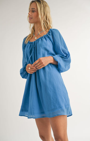 Coastal Long Sleeve Mini Dress - Blue