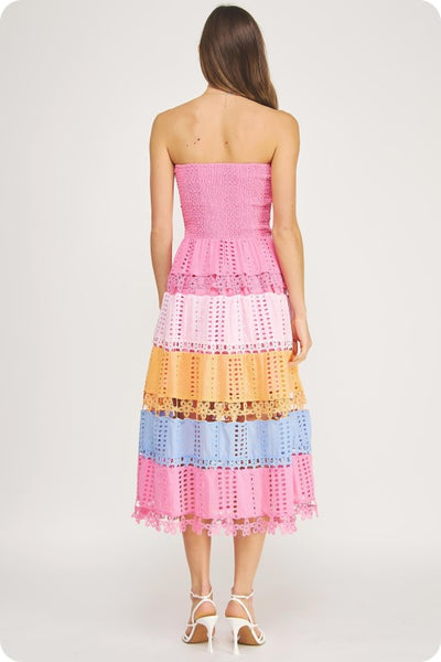 Color Block Eyelet Trim Midi - Multi