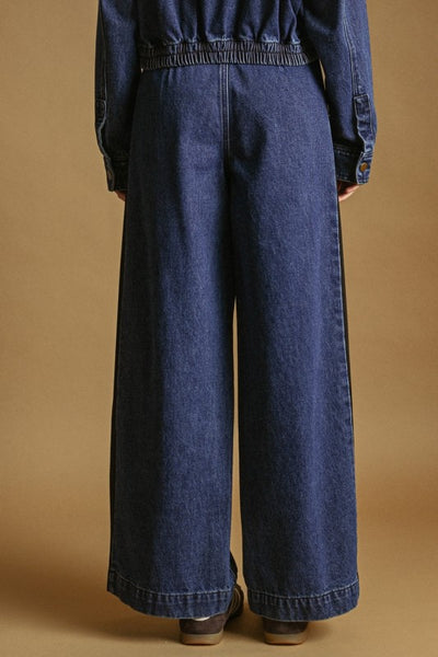 Color Contrasted Denim Pants - Denim