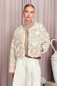 Contrast Binding Quilt Jacket - Silver