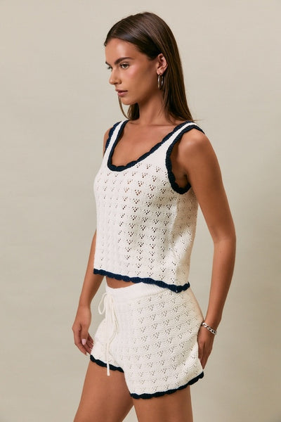 Contrast Detail Knit Tank - Ivory