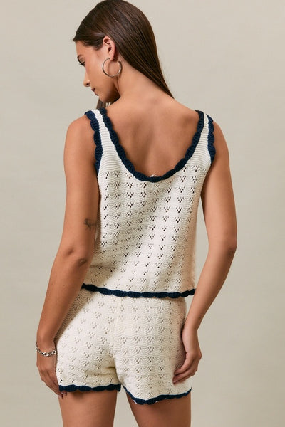 Contrast Detail Knit Tank - Ivory