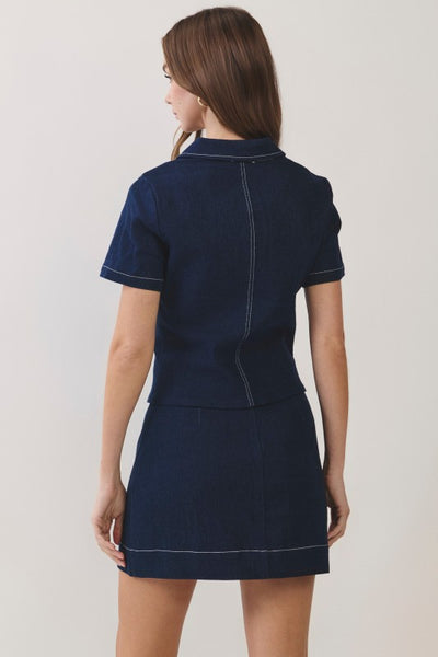 Contrast Stitch Denim Top - Denim