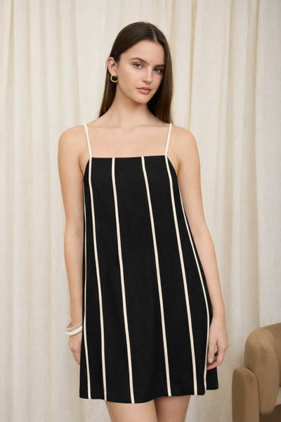Contrast Stripe Linen Mini - Black