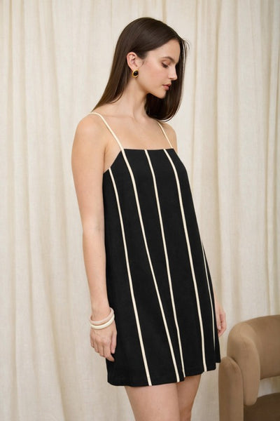 Contrast Stripe Linen Mini - Black