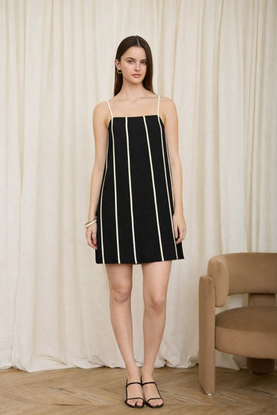 Contrast Stripe Linen Mini - Black