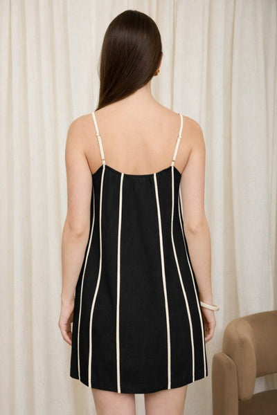 Contrast Stripe Linen Mini - Black