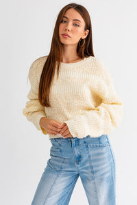 Contrast Texture Sweater Top - Cream