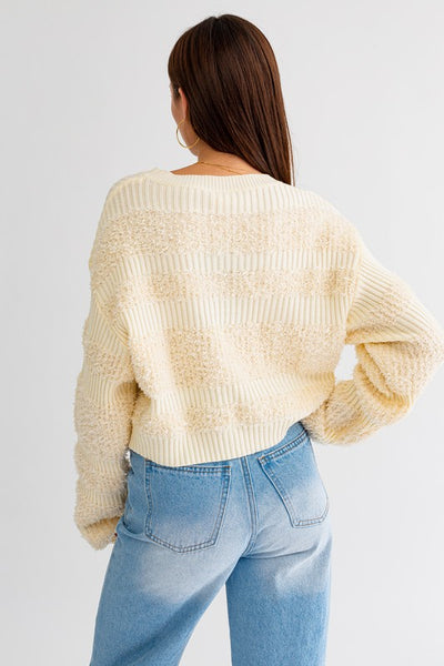 Contrast Texture Sweater Top - Cream
