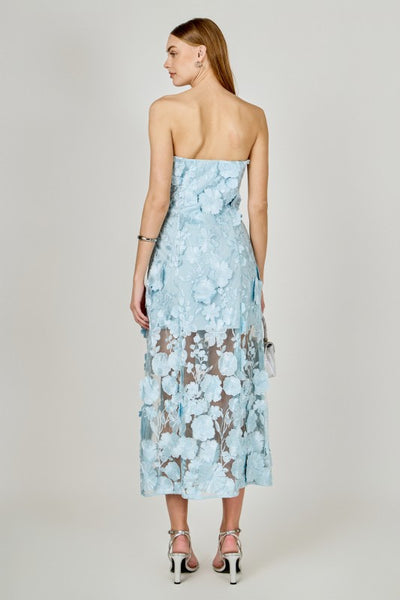 Corsage Floral Emb Maxi Dress - Blue