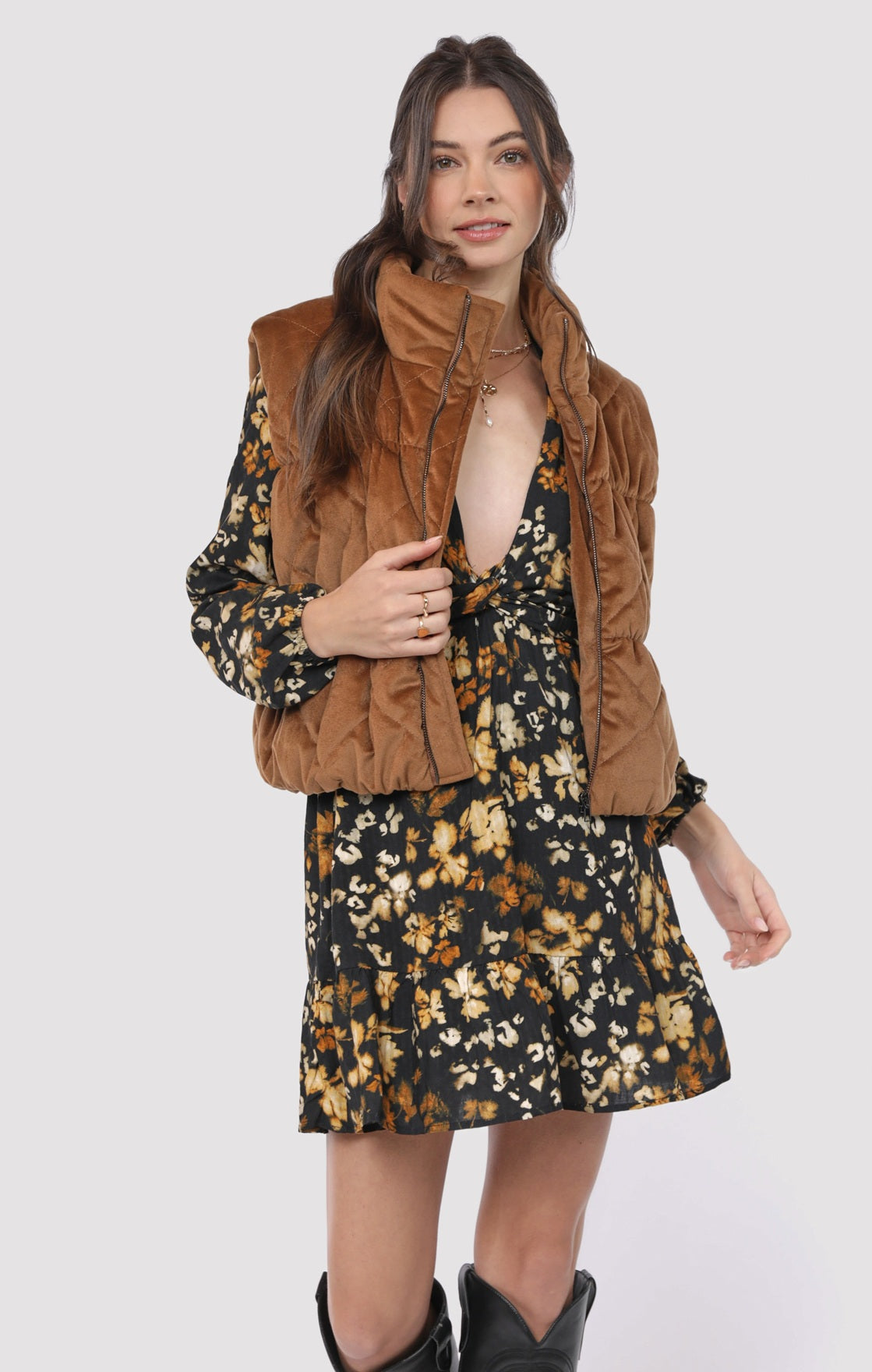 Cosmic Quilted Vest - Brown