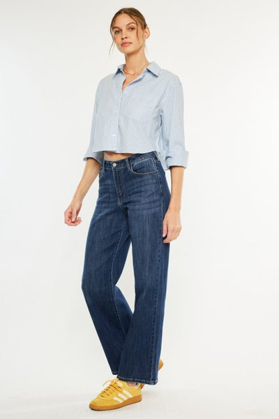 Crater High Rise Wide Leg - Dark Denim