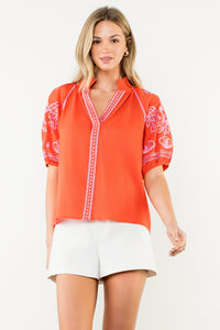 Creamsicle Puff Slv Top - Coral